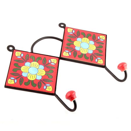 Red And Yellow Floral Tiles Hooks